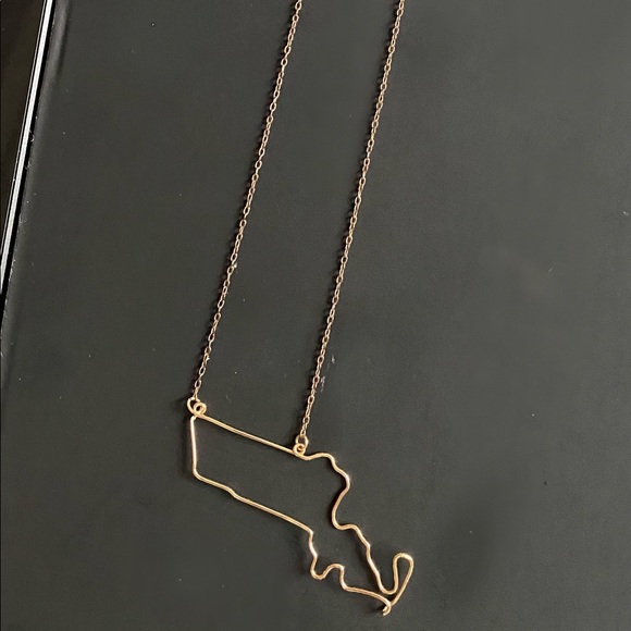 GaugeNYC Gold State Massachusetts Pendant Necklace - Picture 3 of 3